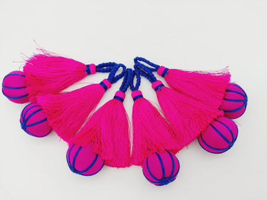 Fuchsia Pink and Blue Pumpkin Tassels, Latkan, Indian Tassels